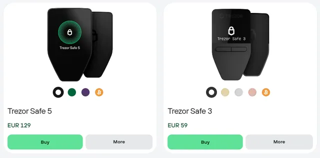 Trezor Safe 5 and Safe 3